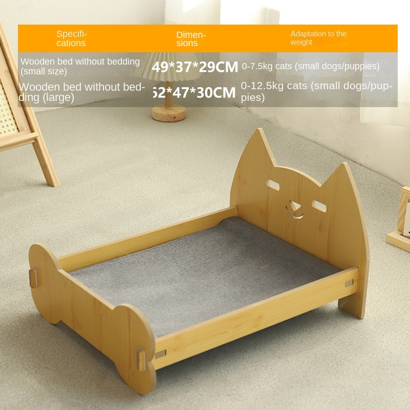 Solid Wood Teddy Bear Bed  - Dog Cat - (Cartoon Bedding Set ) - (S) - (Light Pine) - (Quality)