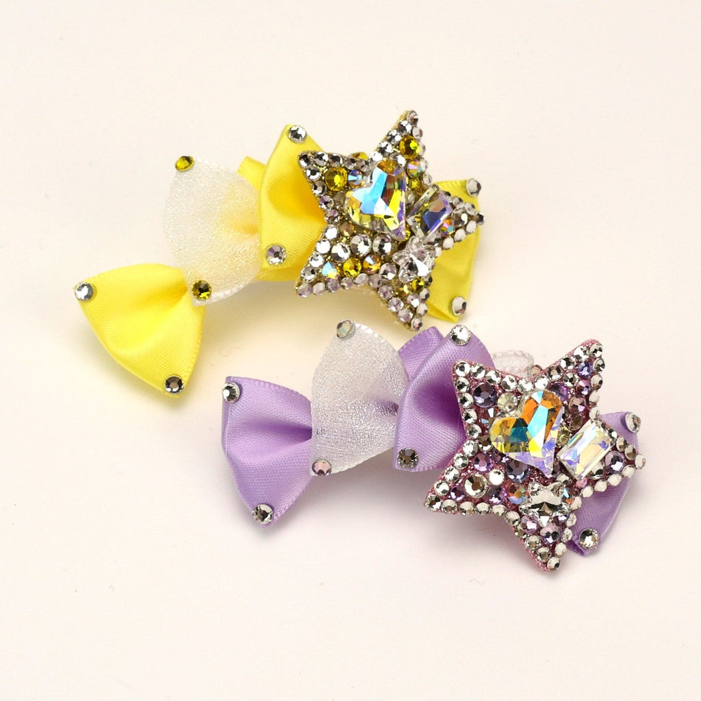 Rhinestone Star Bow Hair Clip - (Yellow, Purple) - Dog Cat - (While Supplies Last)