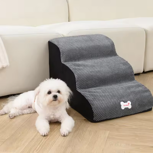 2-Step Foam and Velvet Stairs - Dog Cat - (Coffee, Grey) - (Anti-Slip) - (Also 3,4-Step Options)