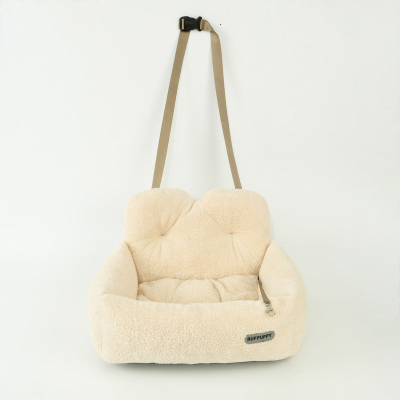 Safe Pet Car Seat Carrier Bed - Dog Cat - (S,L) - (4 Color Options) - (Plush) - (Cushion Storage Bag)