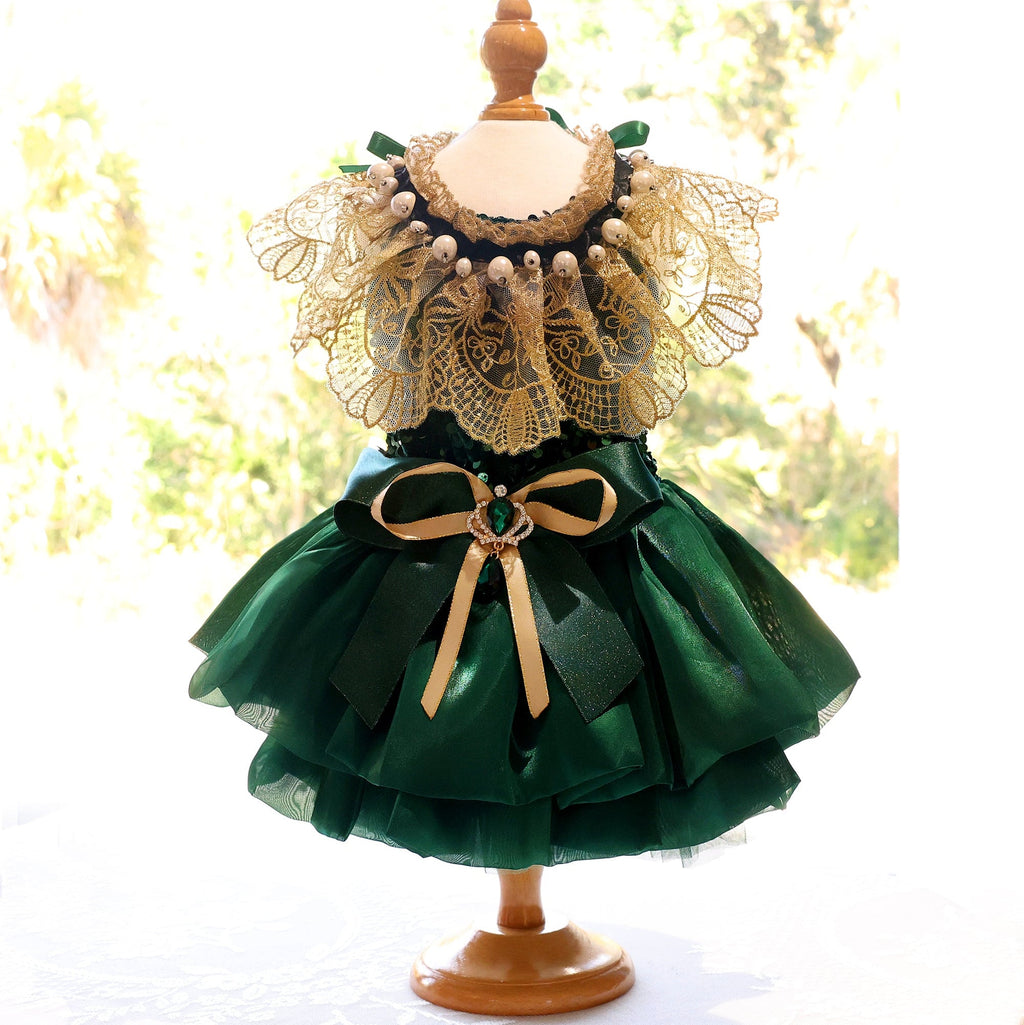 Velvet Pearl and Tulle Dress - Dog (Emerald Green) -(XS-XL) and Customizable - (While Supplies Last)