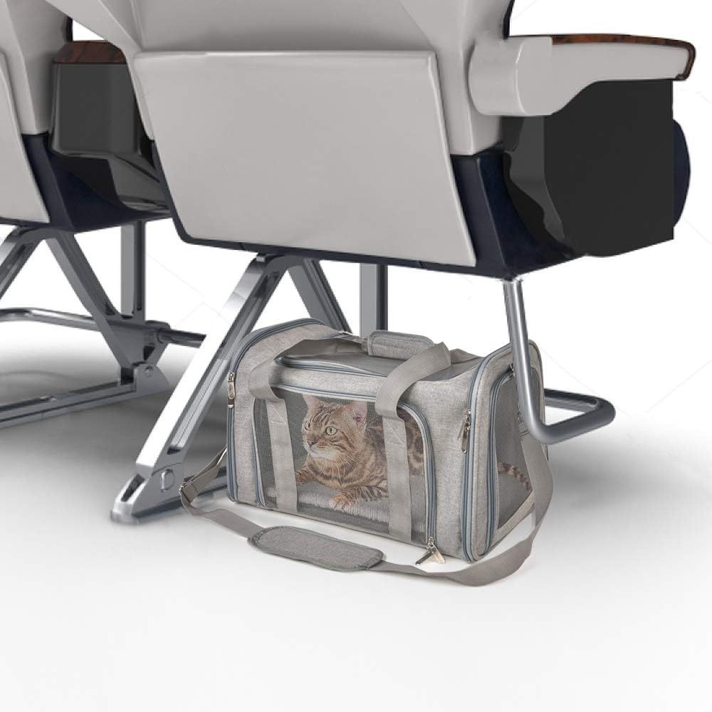 Airline Approved Pet Travel Carrier Bag - Dog Cat - (S,M,L) - (Grey)