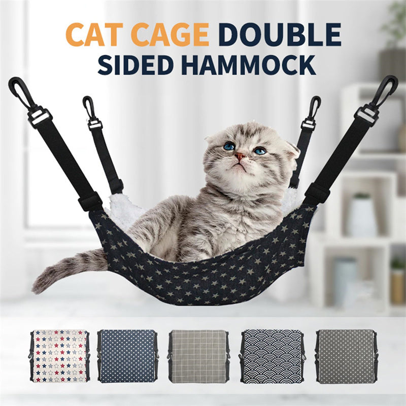 Hanging Hammock Cage Bed - Cat - (Perfect for Catio) - (Adjustable Straps) - (4 Sizes) - (11 Patterns)