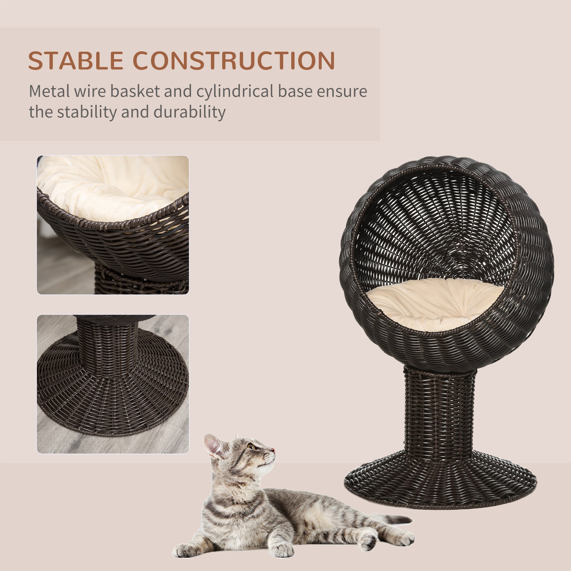 27" Rattan Wicker Elevated House Bed - Cat - (Brown) - (Cushion Included) - (While Supplies Last)