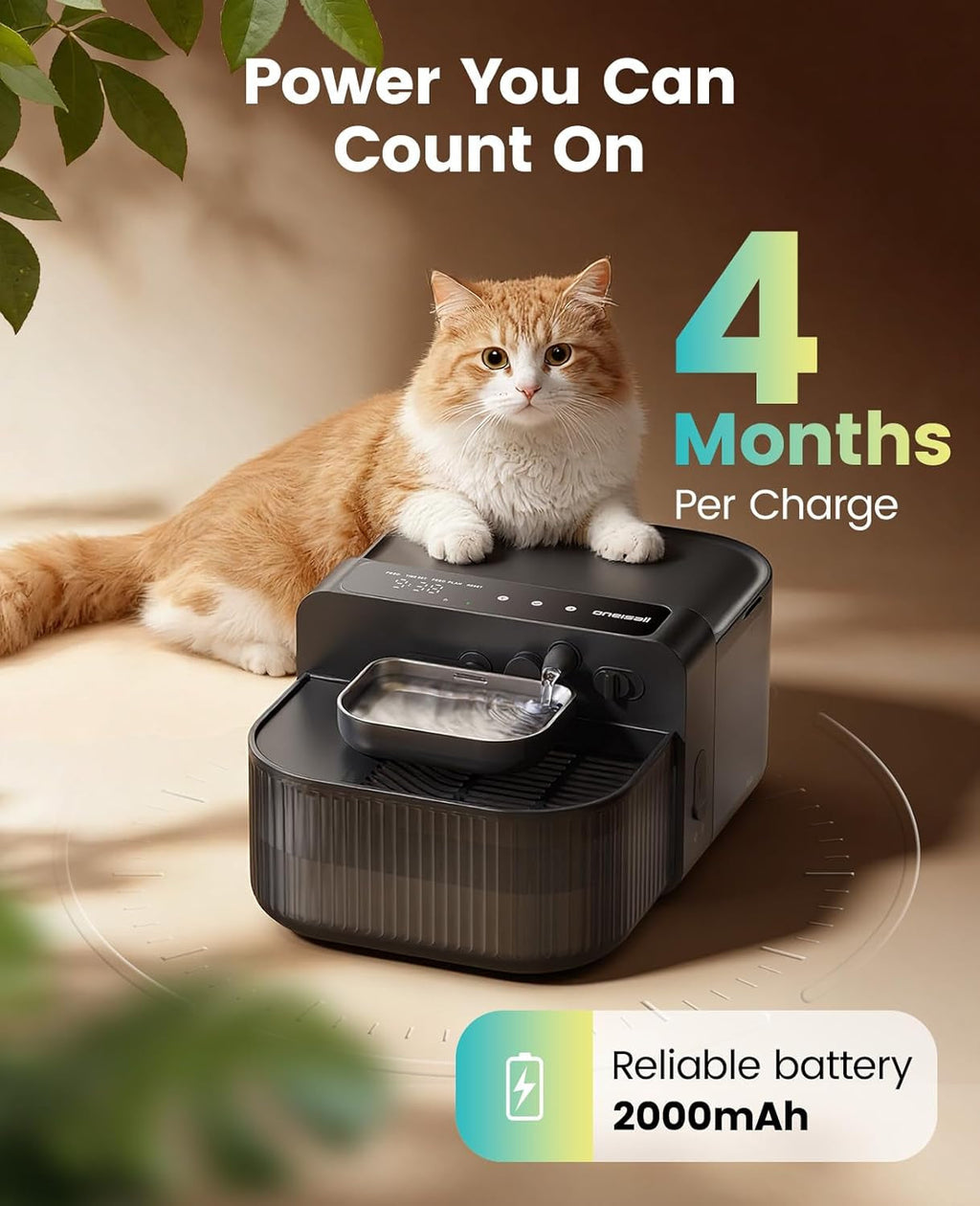 Filterless and Wireless Automatic Water Fountain - Cat - (3.5L) - (Stainless Steel) - (Black) - (While Supplies Last)