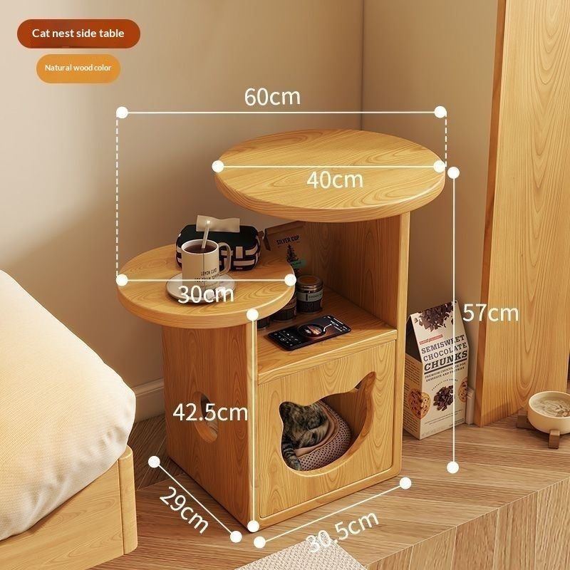 Solid Wood Bedside Night Stand Also Acts as a Cozy House - Cat - (4 Pine Color Options)