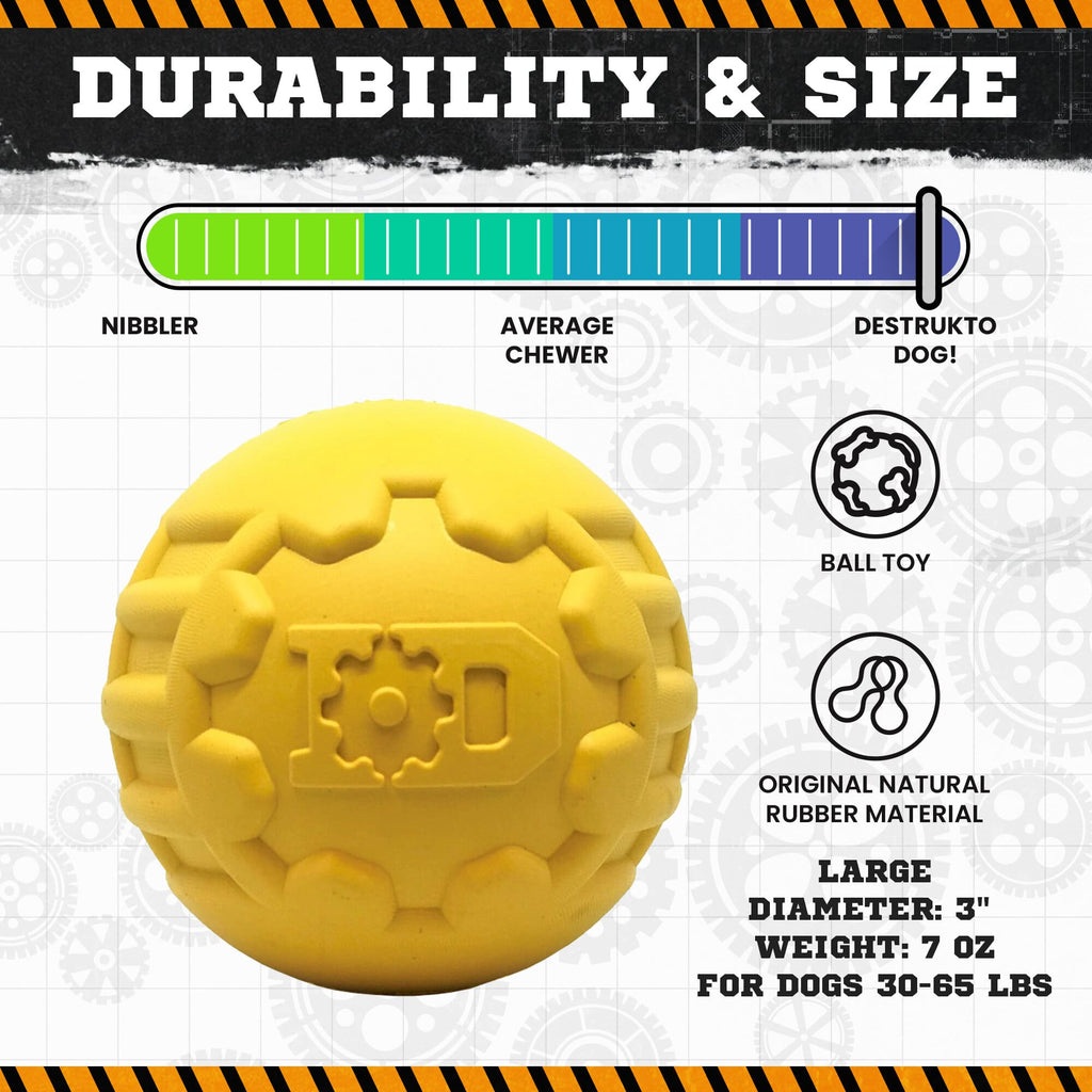 Industrial Ball Toy for Heavy Chewers - Dog  - (Yellow) -  (Rubber) - (SodaPup)