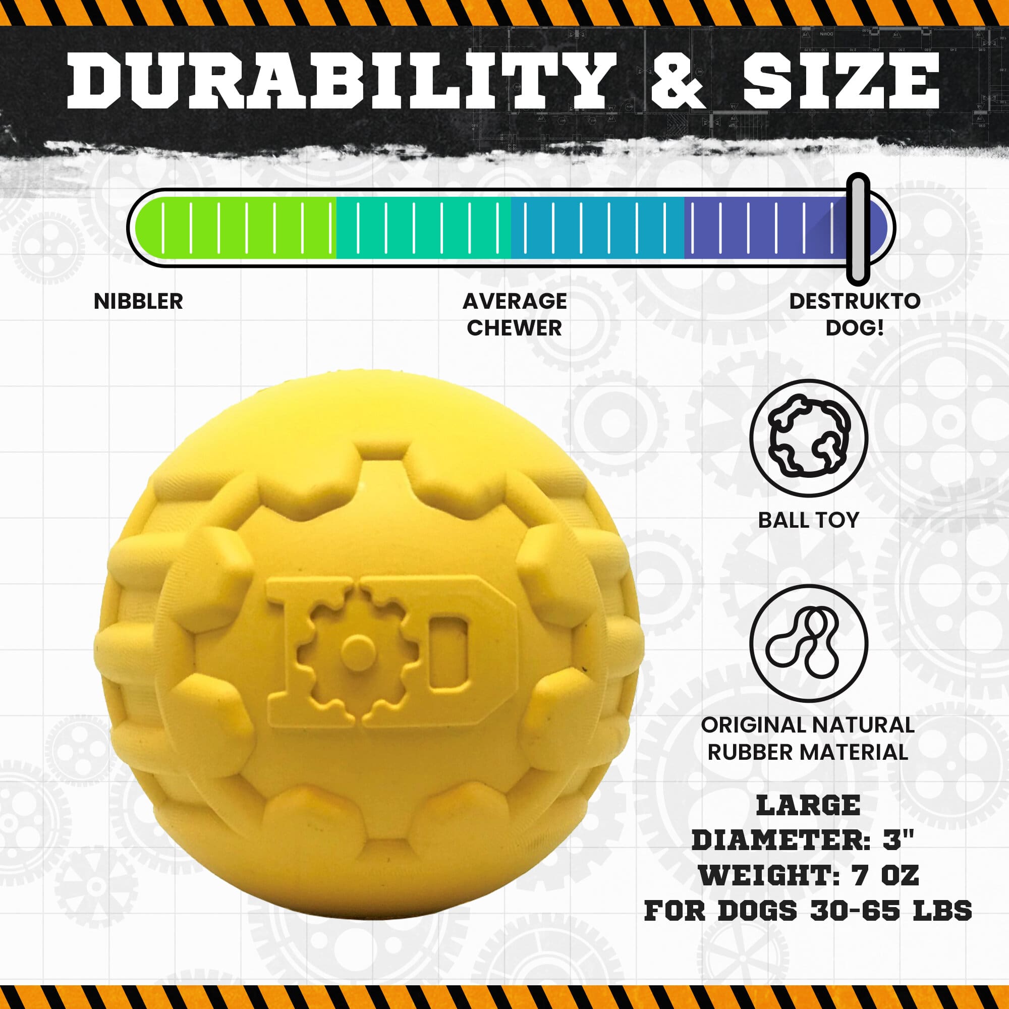 Industrial Ball Toy for Heavy Chewers - Dog  - (Yellow) -  (Rubber) - (SodaPup)