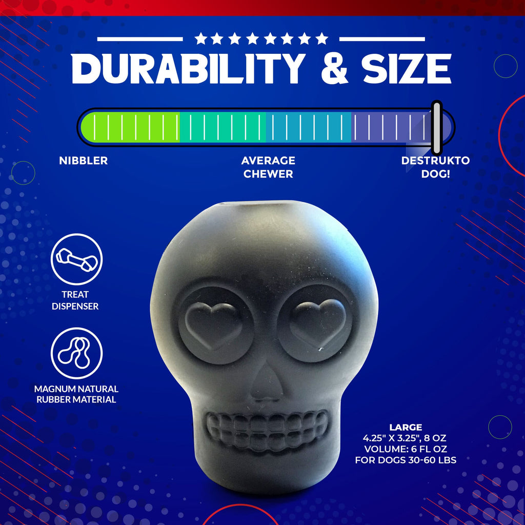 Magnum Sugar Skull Chew Toy & Treat Dispenser - Dog -  (30-65 lbs)| - (Black ) - (Rubber) - (SodaPup)