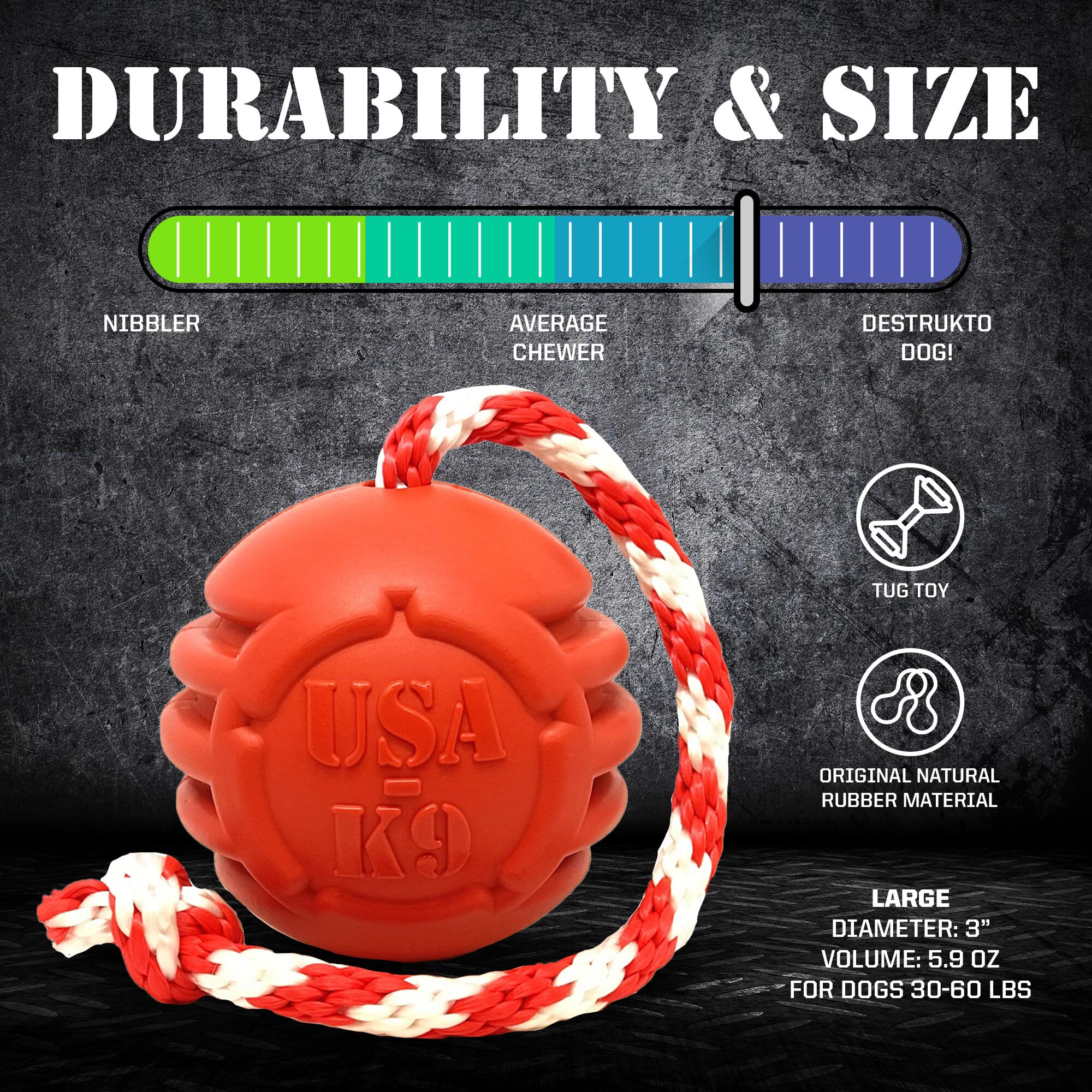 USA-K9 Stars and Stripes Rubber Toy - Dog  - (Red) -  (Rubber) - (Heavy Chewers) - (While Supplies Last)