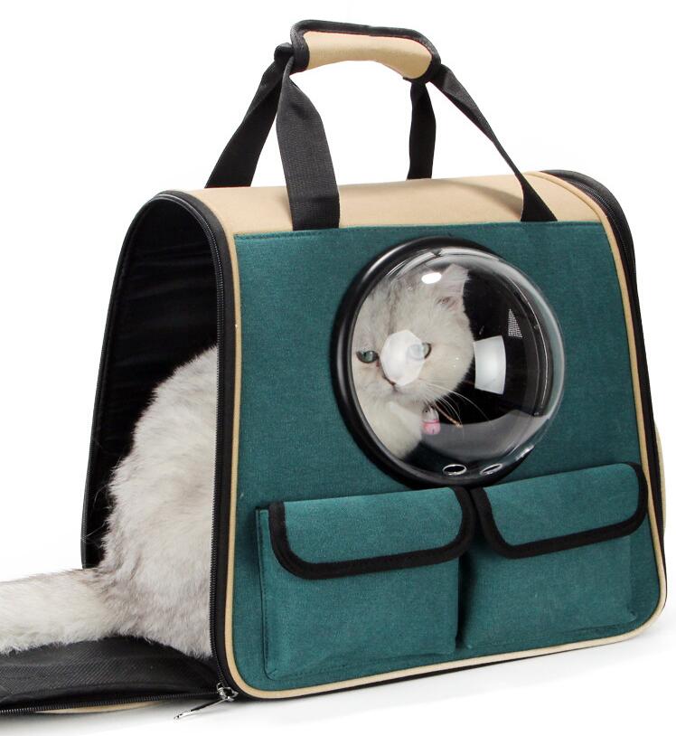 Pet Carrier Travel Bag  - Cat - (Dark Green) - (Stylish) - (Bubble Window)