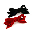Velvet Bow Hair Clip with Rhinestone Heart - (Black, Red) - Dog Cat - (While Supplies Last)