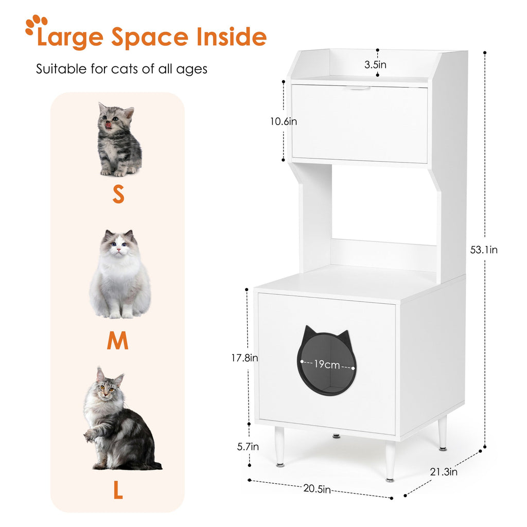 Wood Storage Cabinet, Cat House, and Litter Box Enclosure - Cat - (White) - (Vintage Style)