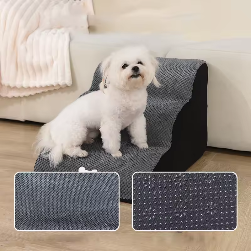 2-Step Foam and Velvet Stairs - Dog Cat - (Coffee, Grey) - (Anti-Slip) - (Also 3,4-Step Options)