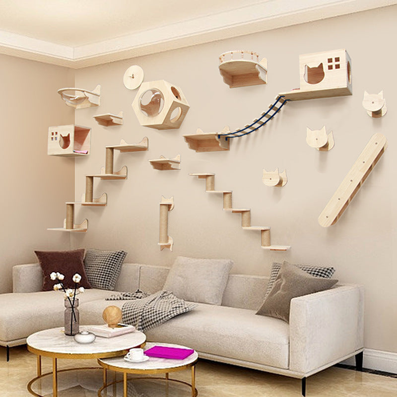 Cat Climbing Wall Ladder, Platforms, and Columns - (17 Options) - (Wood)