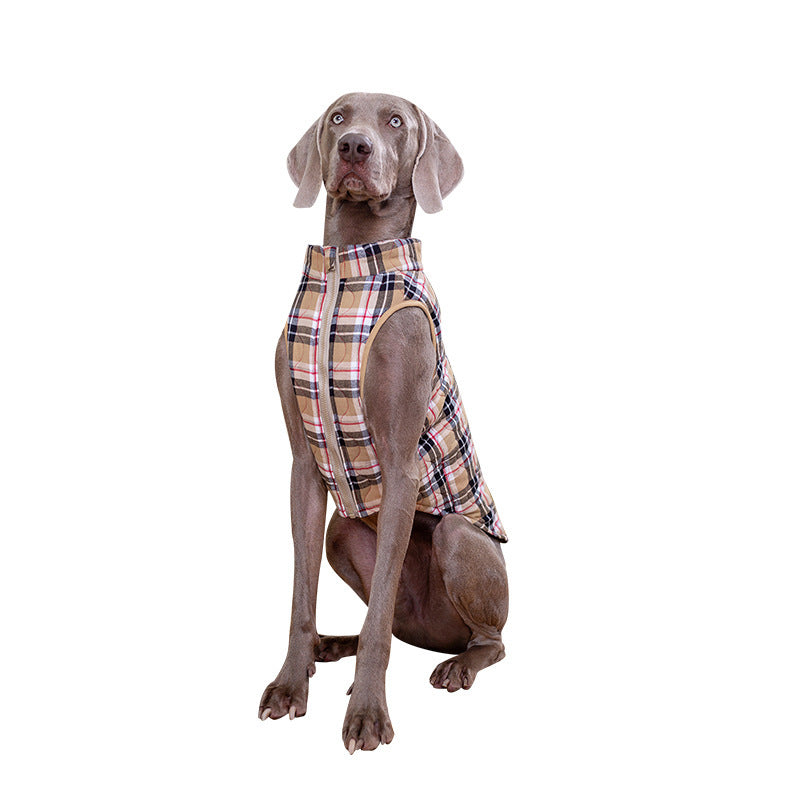 Heavy Cotton British Plaid Zipper Down Jacket - Dog Cat - (Green, Red) - (XS-3XL)