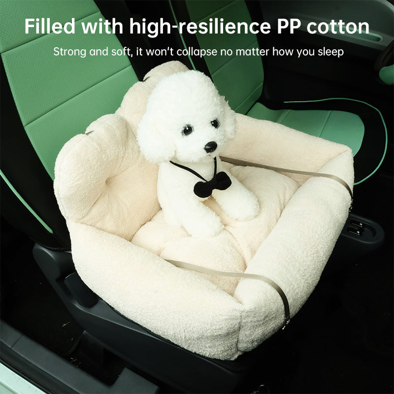 Safe Pet Car Seat Carrier Bed - Dog Cat - (S,L) - (4 Color Options) - (Plush) - (Cushion Storage Bag)