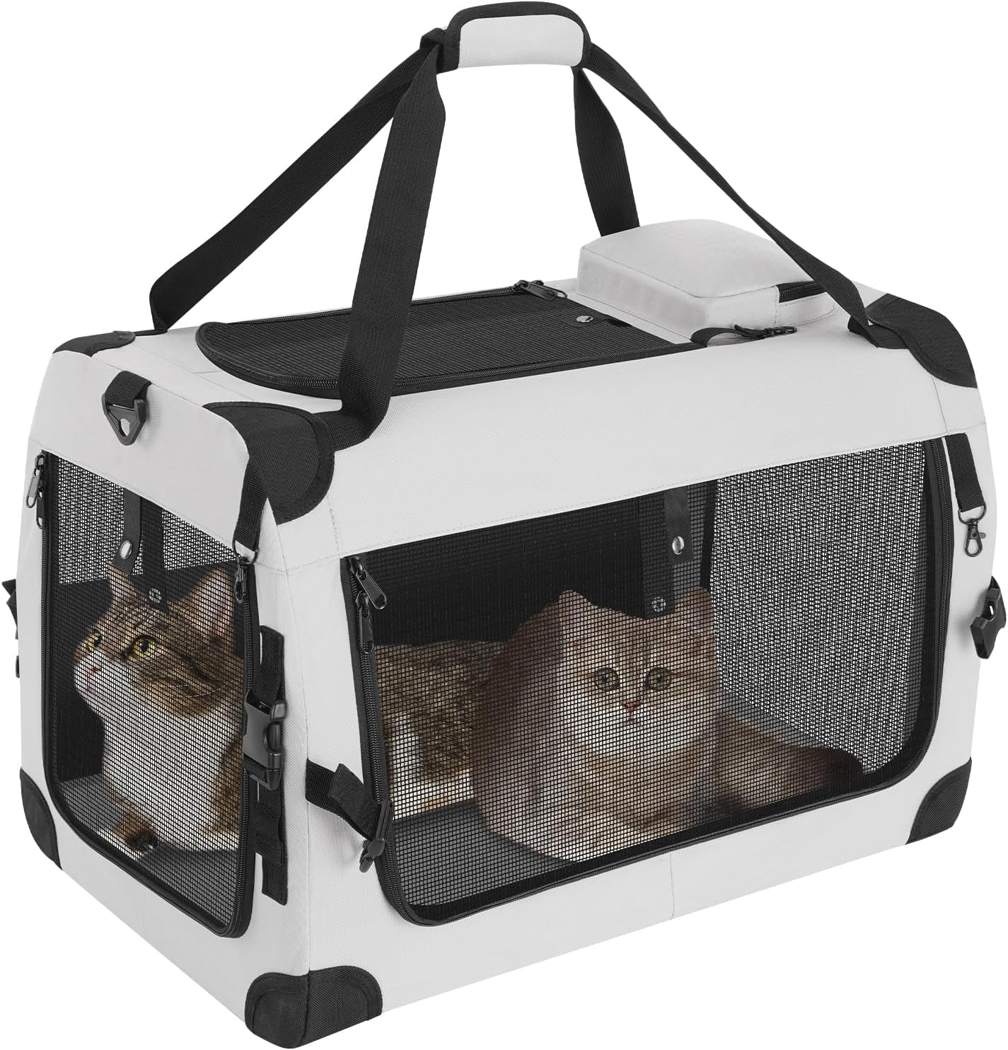 Soft-Sided Pet Travel Carrier Bag - 2 Cats - (Grey) - (2 Compartment Sizes) - (Mesh Windows) - (While Supplies Last)