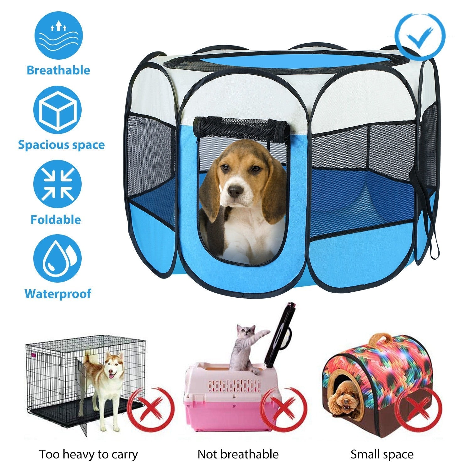 Portable Foldable Tent Playpen - Dog Cat - (Indoor/Outdoor Fun) -  (Pink, Blue) - (While Supplies Last)
