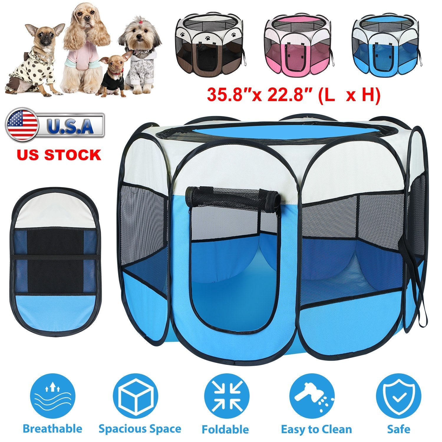 Portable Foldable Tent Playpen - Dog Cat - (Indoor/Outdoor Fun) -  (Pink, Blue) - (While Supplies Last)