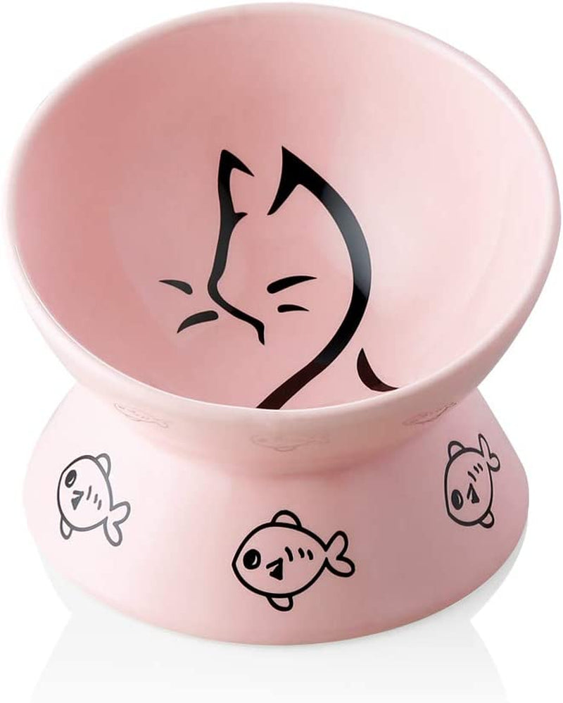 Raised Ceramic Cat Bowl - Cat - (Pink) - (6") - (While Supplies Last)