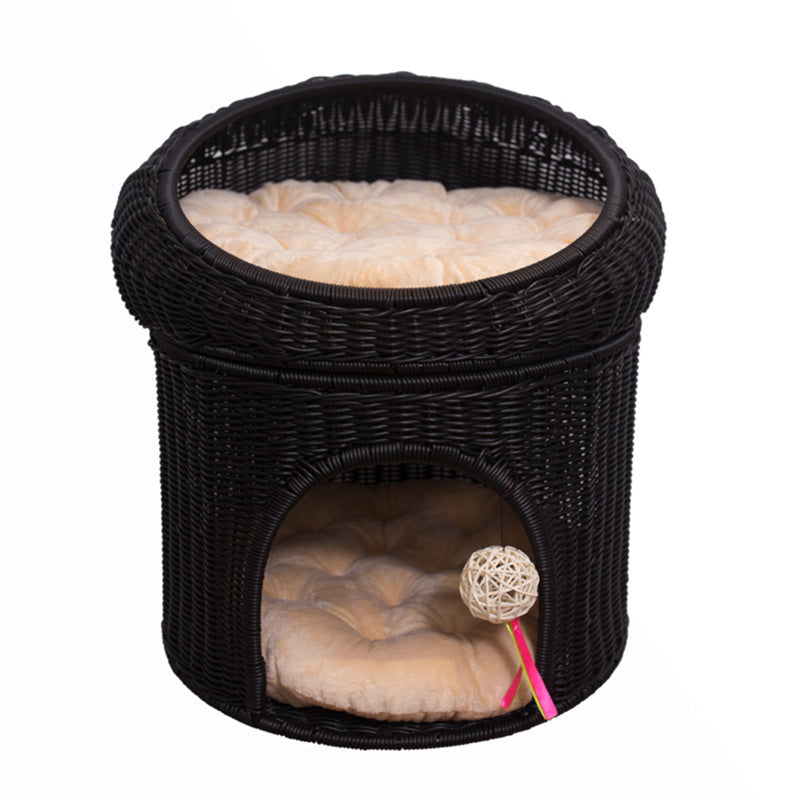 Woven Rattan Double-layer Bed - Cat - (6 Color Options) - (Two Beds in One Piece)