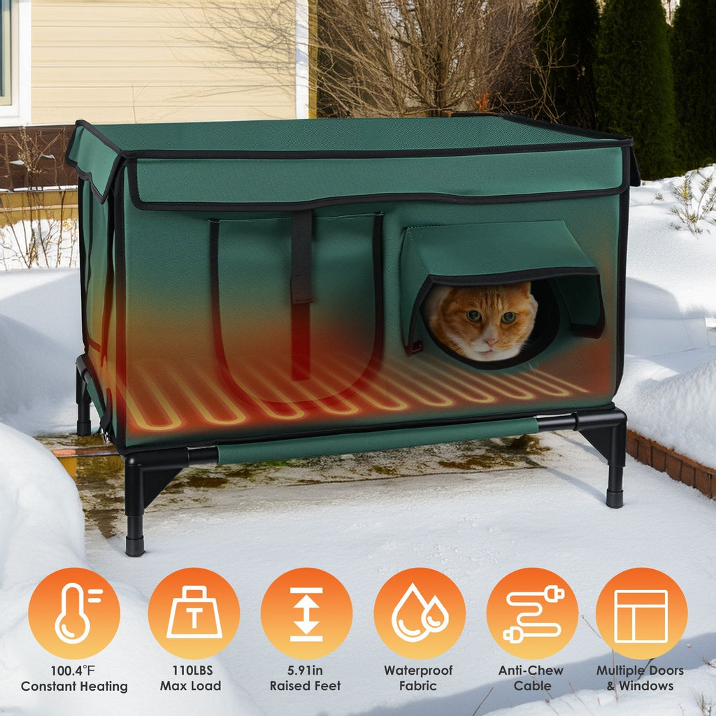 Weatherproof and Heated Shelter House - Multiple Cats - (Green - (While Supplies Last)