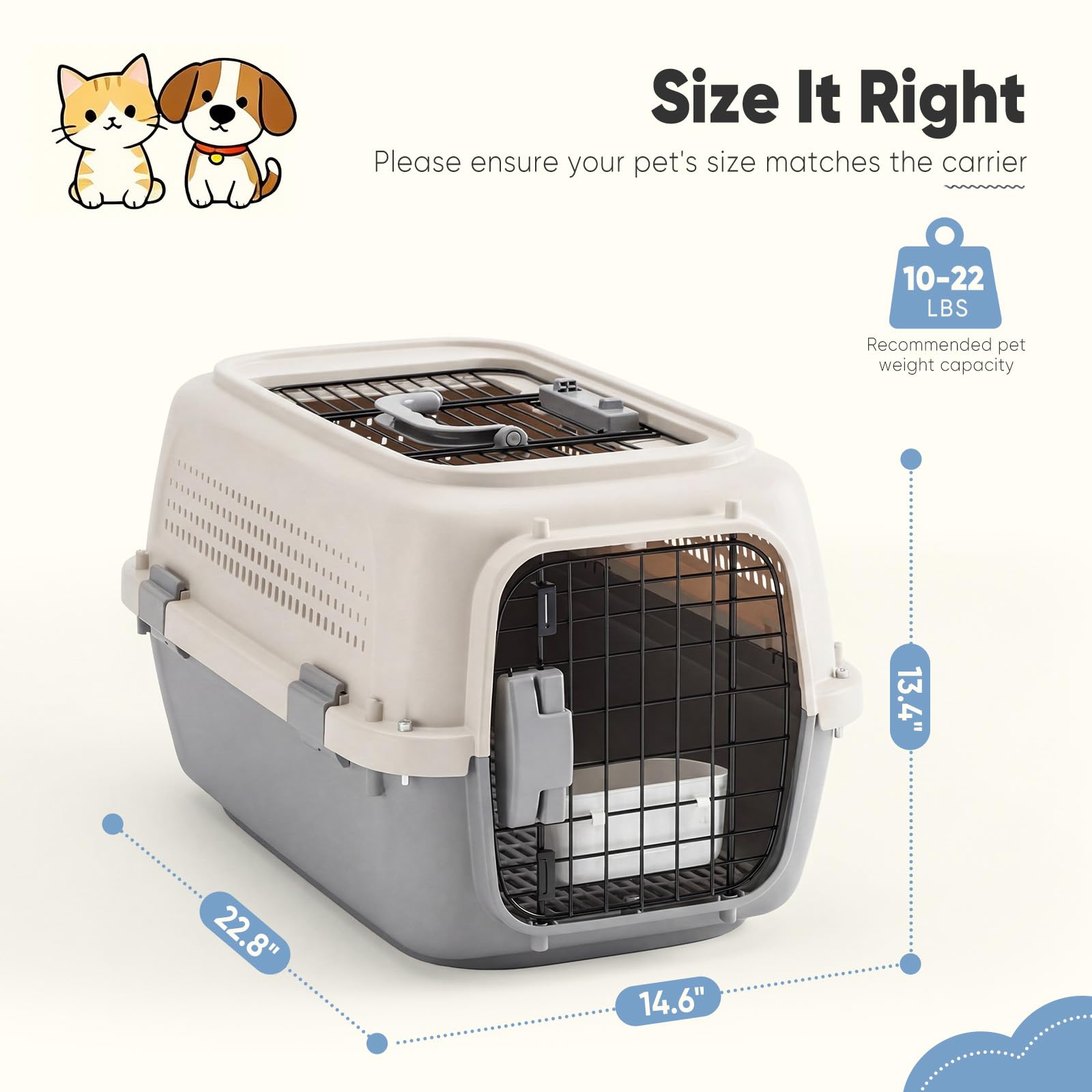 Airline Approved Secure Pet Travel Crate with Food Bowl - Dog - (3 Color Options) - (M,L)