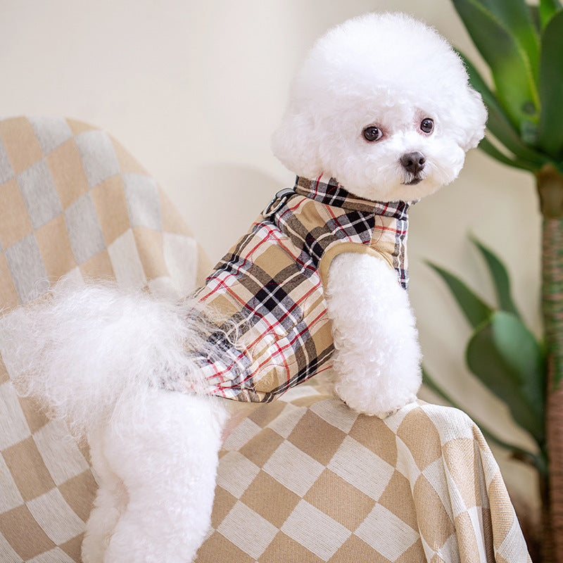 Heavy Cotton British Plaid Zipper Down Jacket - Dog Cat - (Green, Red) - (XS-3XL)