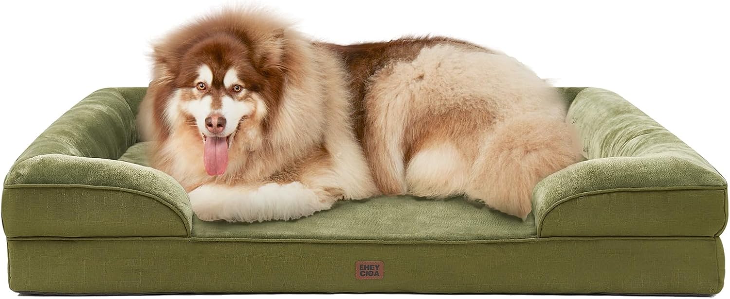 EHEYCIGA Orthopedic Dog Beds for Extra Large Dogs 44x32Inch, Waterproof Memory Foam XL Pet Bed with Sides, Non-Slip and Egg-Crate Foam Big Dog Couch Bed with Washable Removable Cover, Grey