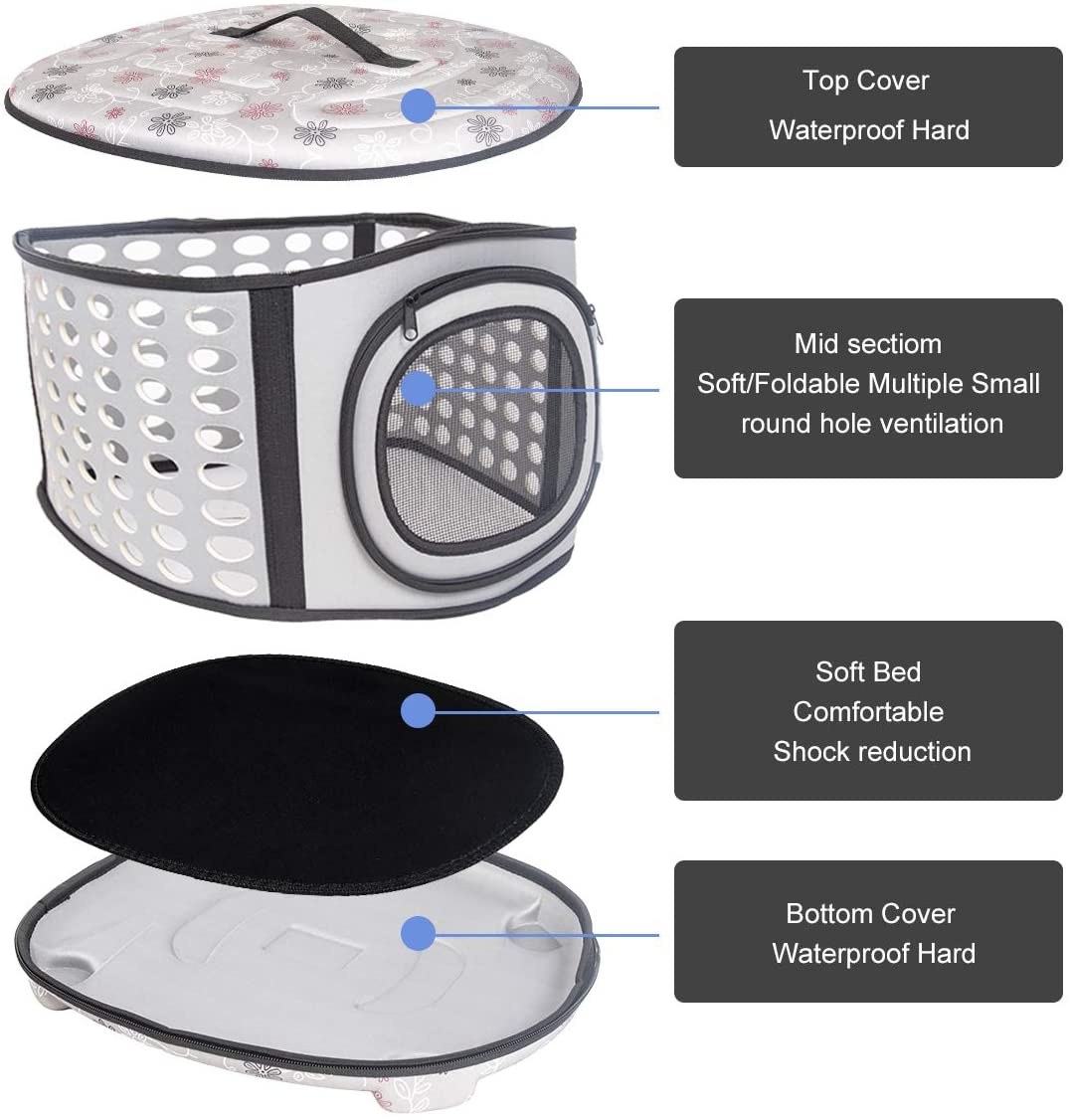 Foldable Crate and Pet Carrier - Dog Cat - (4 Color Options) - (18"x15"x13")