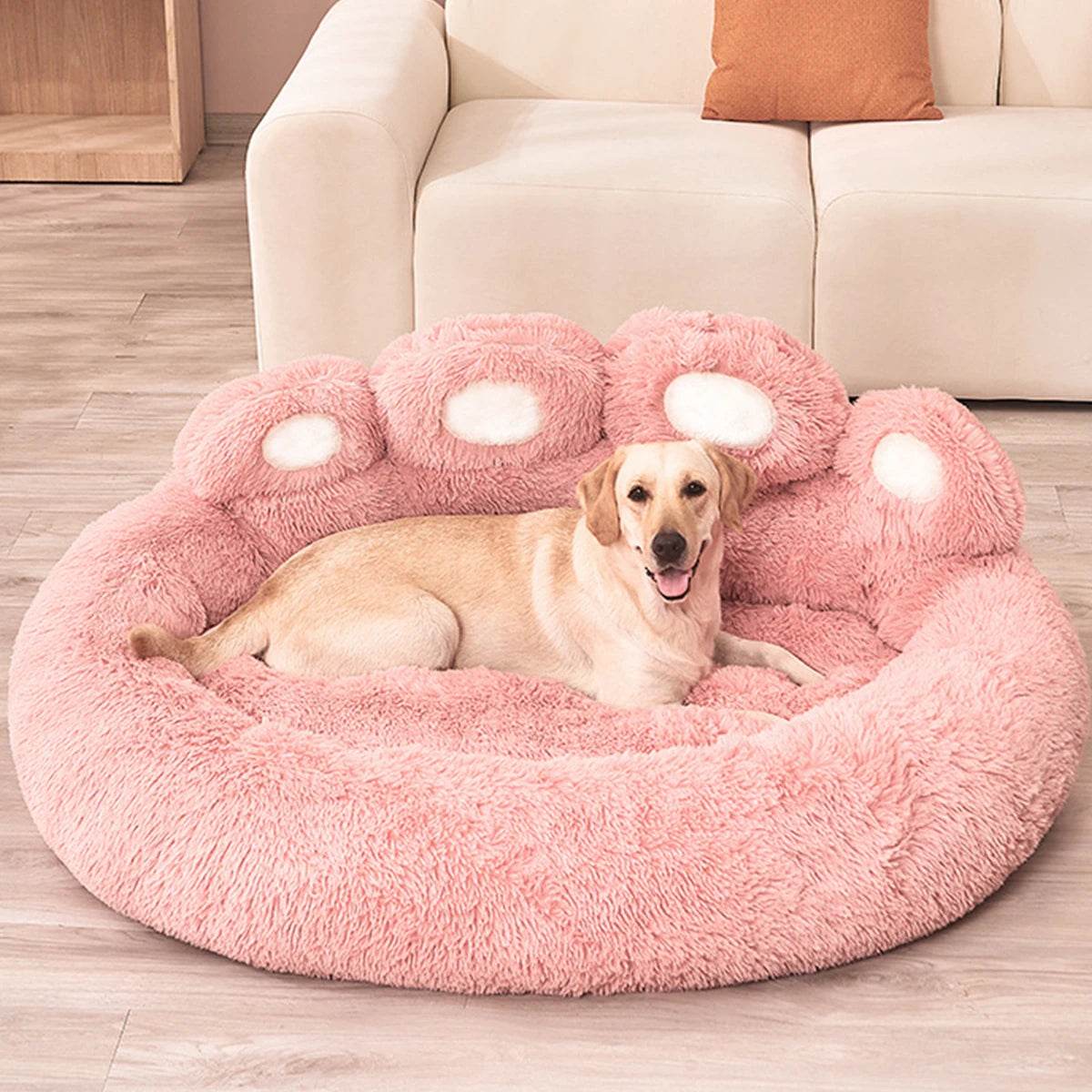 Big Round Plush Paw Sofa Bed with Raised Edges – Dog Cat - (S-XL) - (3 Color Options) - (Luxury Comfort)