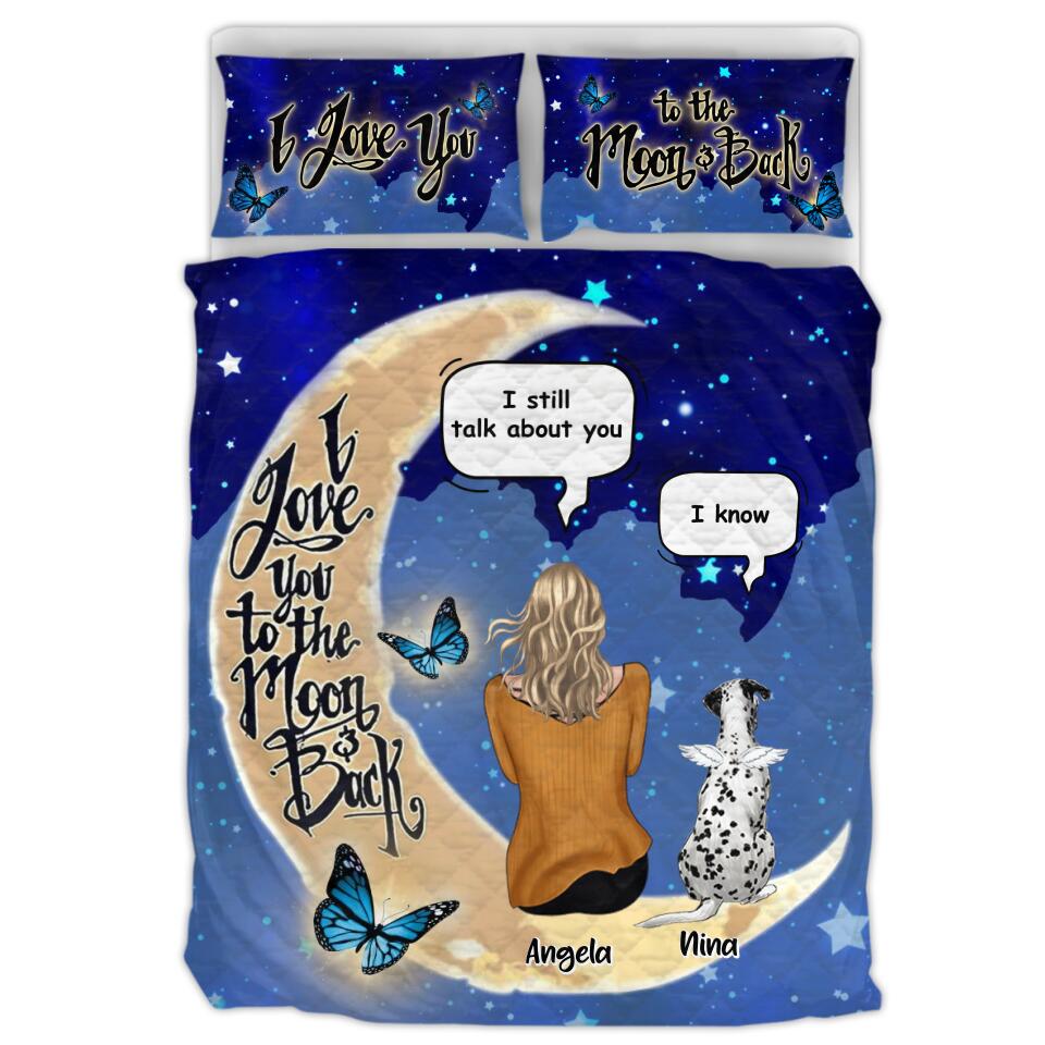 Personalized Memorial Pet Quilt Bed Set - Dog Cat Lover - (5 Sizes) - ( I Love You To The Moon & Back) - (While Supplies Last)) -