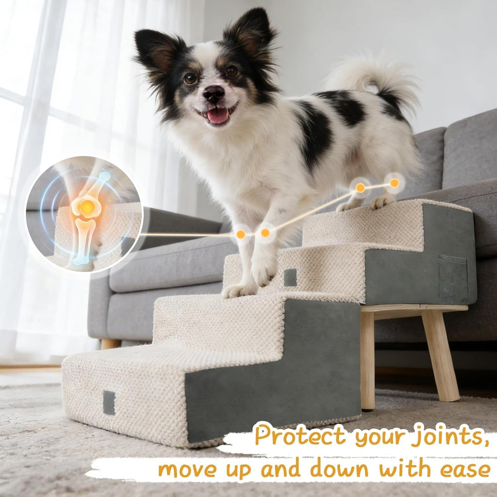 4-Step Stairs  - Dog - (Foldable and Portable) - (Beige, Grey) - (Frisco) - (While Supplies Last)