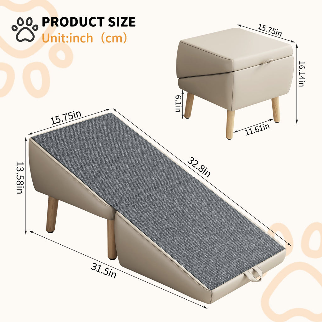 2-in-1  Ramp and Ottoman - Dog Cat - (Solid Wood) - (Non-Slip)- (While Supplies Last)