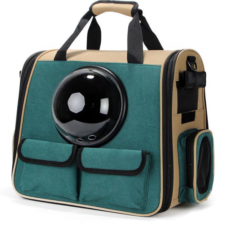 Pet Carrier Travel Bag  - Cat - (Dark Green) - (Stylish) - (Bubble Window)