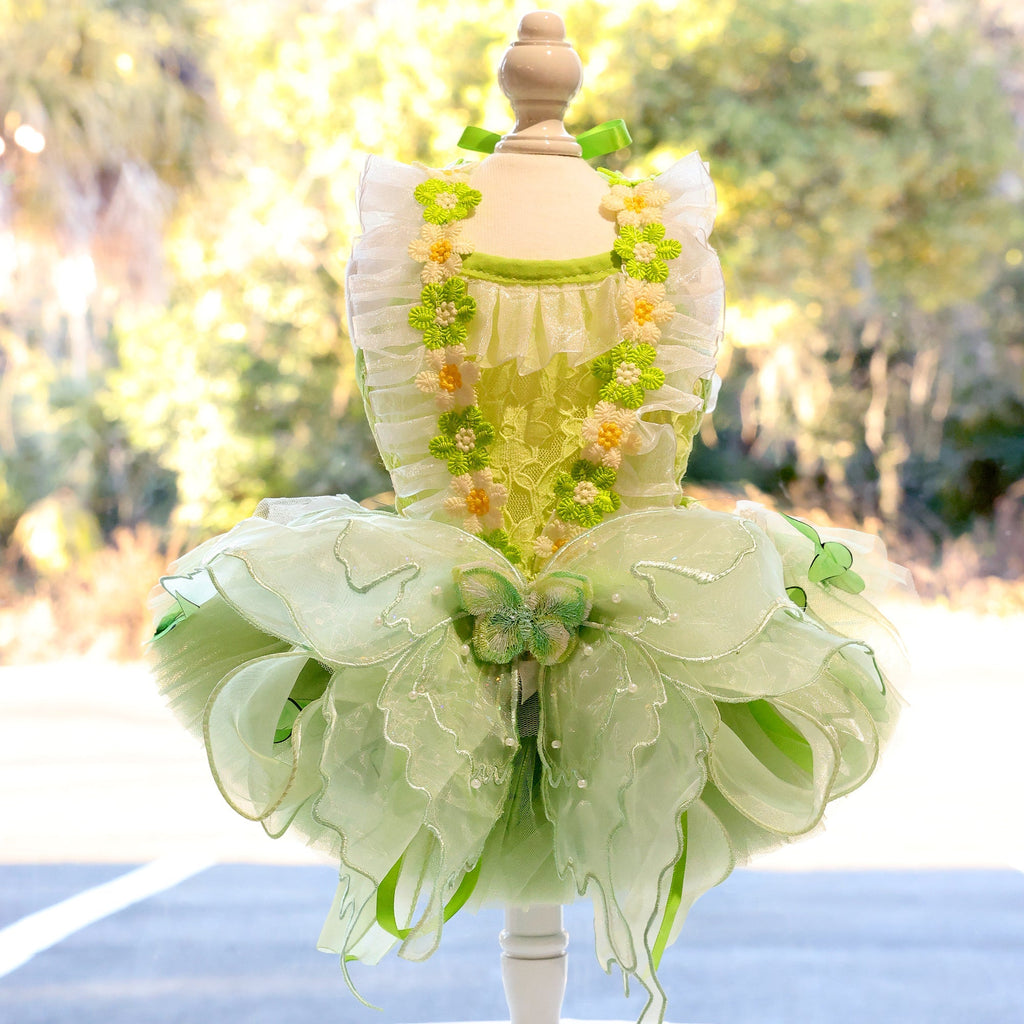 Fairy Tutu Dress with Butterfly & 3D Floral Lace - Dog - (XS-XL) - (Green) - (While Supplies Last)