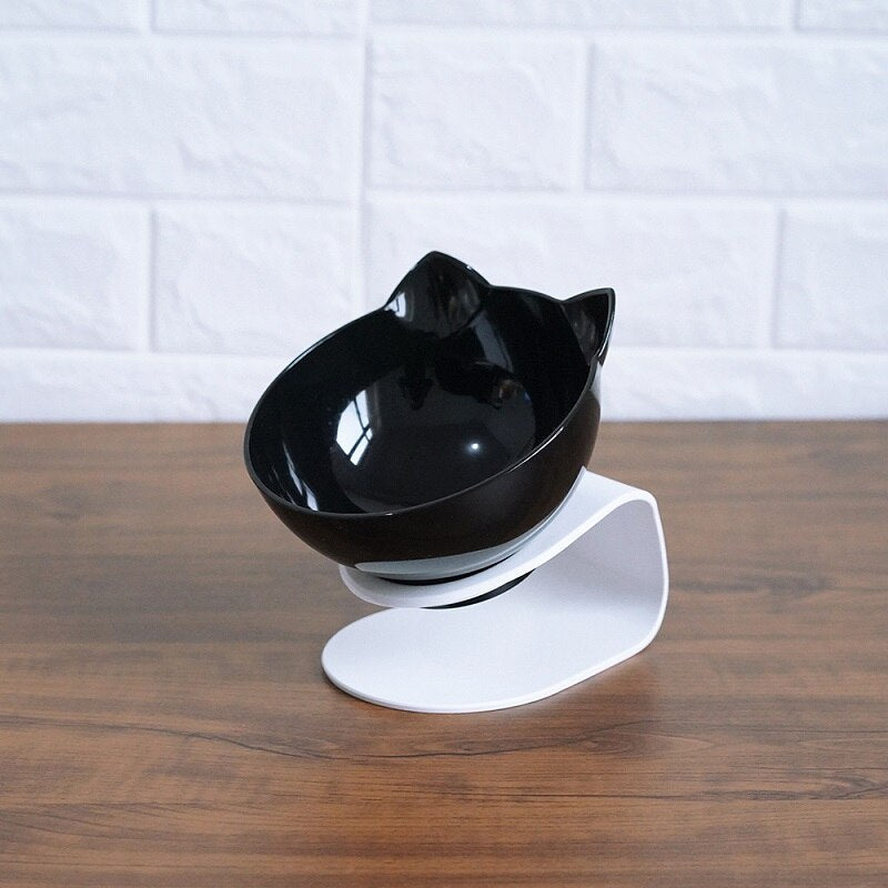 Non-Slip Elevated One Base Dual Cat Bowls - (25 Color/Style Options)