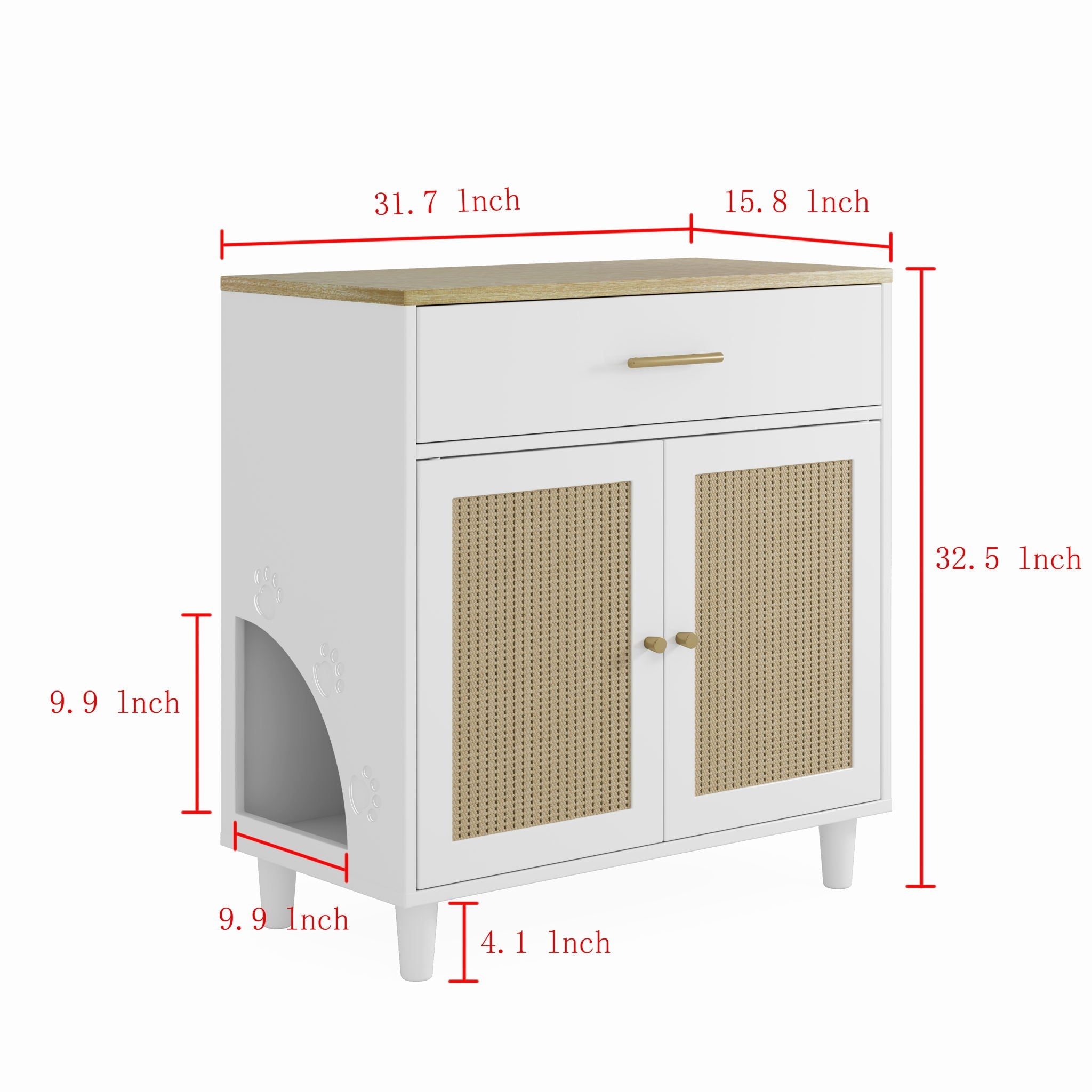 Wood Cabinet Furniture Litter Box Enclosure - Cat - (With Scratch Pad) - (White/Lt. Brown) - (While Supplies Last)