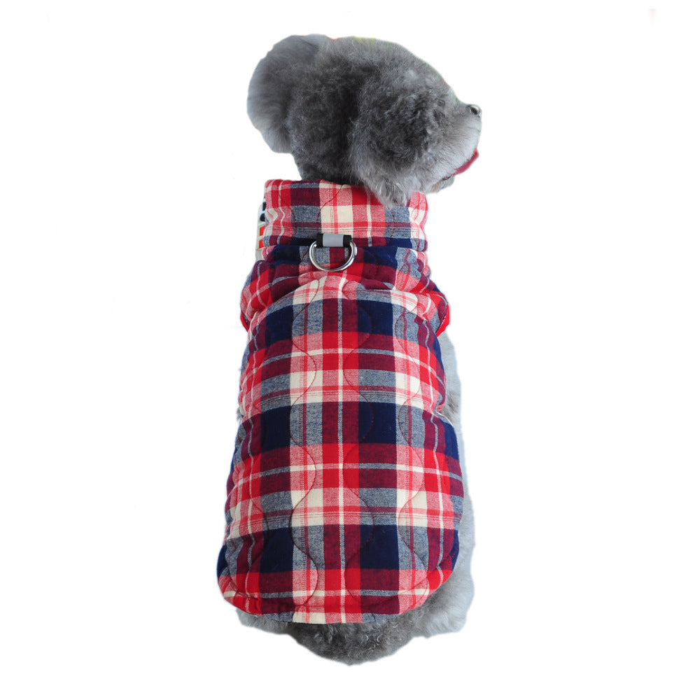 Heavy Cotton British Plaid Zipper Down Jacket - Dog Cat - (Green, Red) - (XS-3XL)