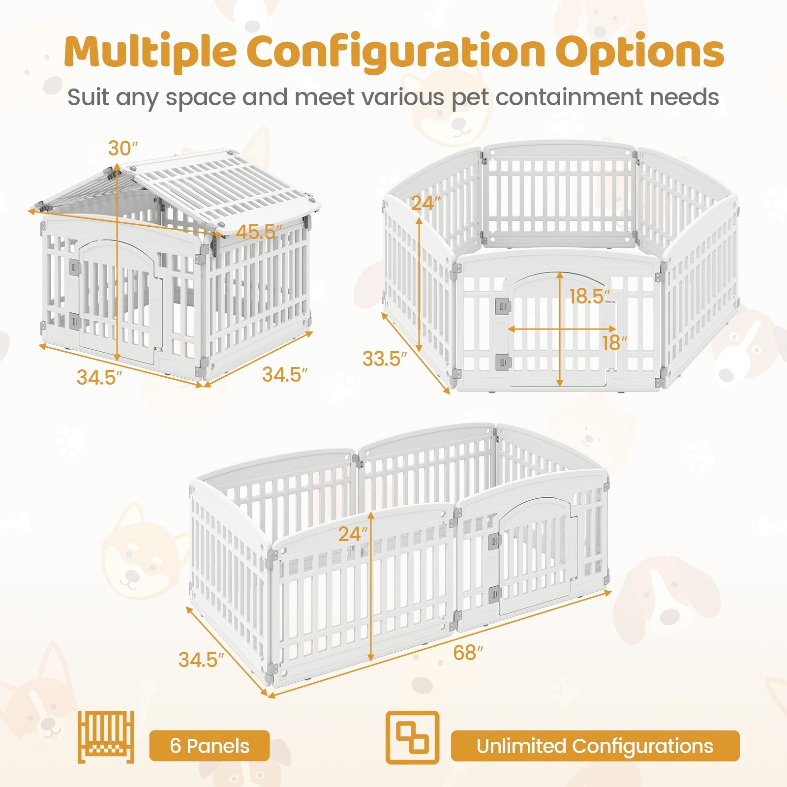 6-Panel Plastic Dog Playpen 24 Inch Indoor Outdoor Pet Fence with Locking Door-White