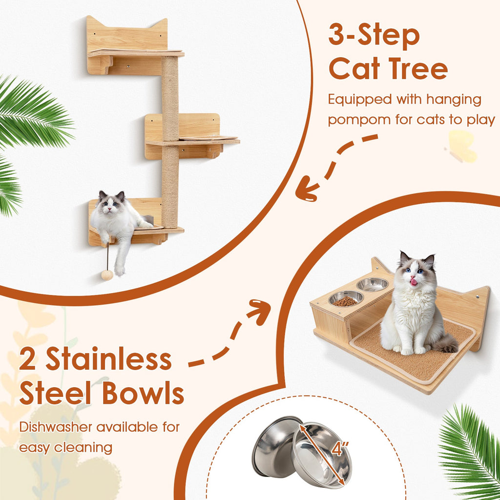 Wall Mounted Non-Slip Shelves - Cat - (6 Pcs) - (Solid Plywood) - (Beige, Brown)