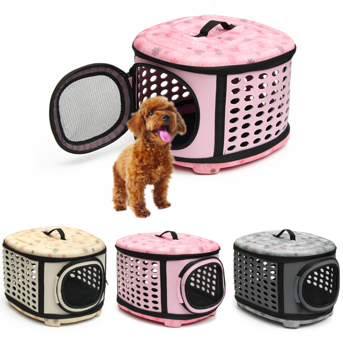 Foldable Crate and Pet Carrier - Dog Cat - (4 Color Options) - (18"x15"x13")