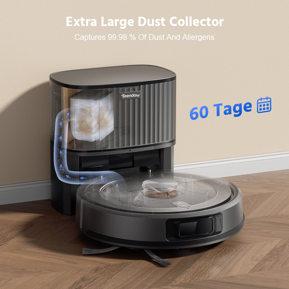 Teendow D10S Max Vacuum and Mop with LDS Laser Navigation - Dog Cat  - (Black) - (Self-Emptying) -