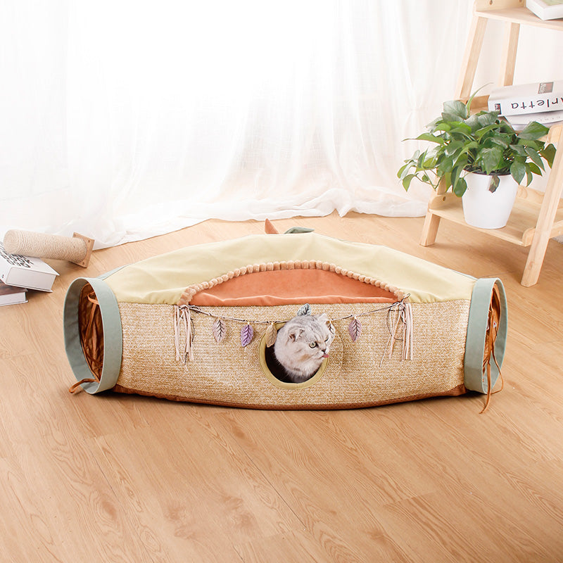 Interactive Play in this Rolled Up Carpet Toy with Several Openings - Cat - (Avocado, Orange)
