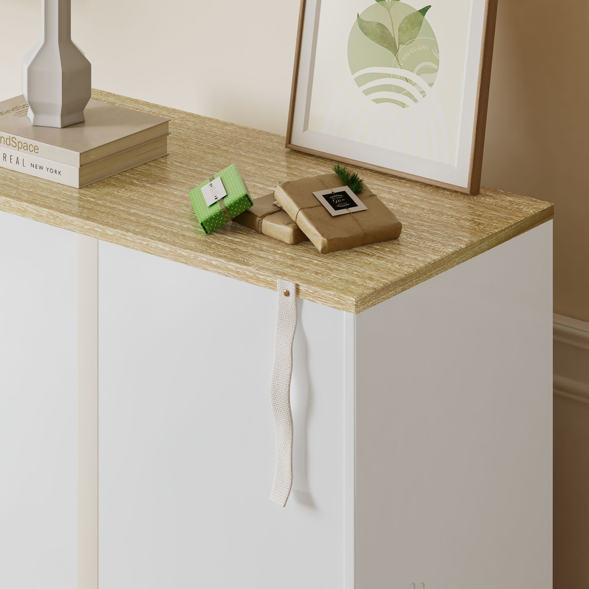 Wood Cabinet Furniture Litter Box Enclosure - Cat - (With Scratch Pad) - (White/Lt. Brown) - (While Supplies Last)