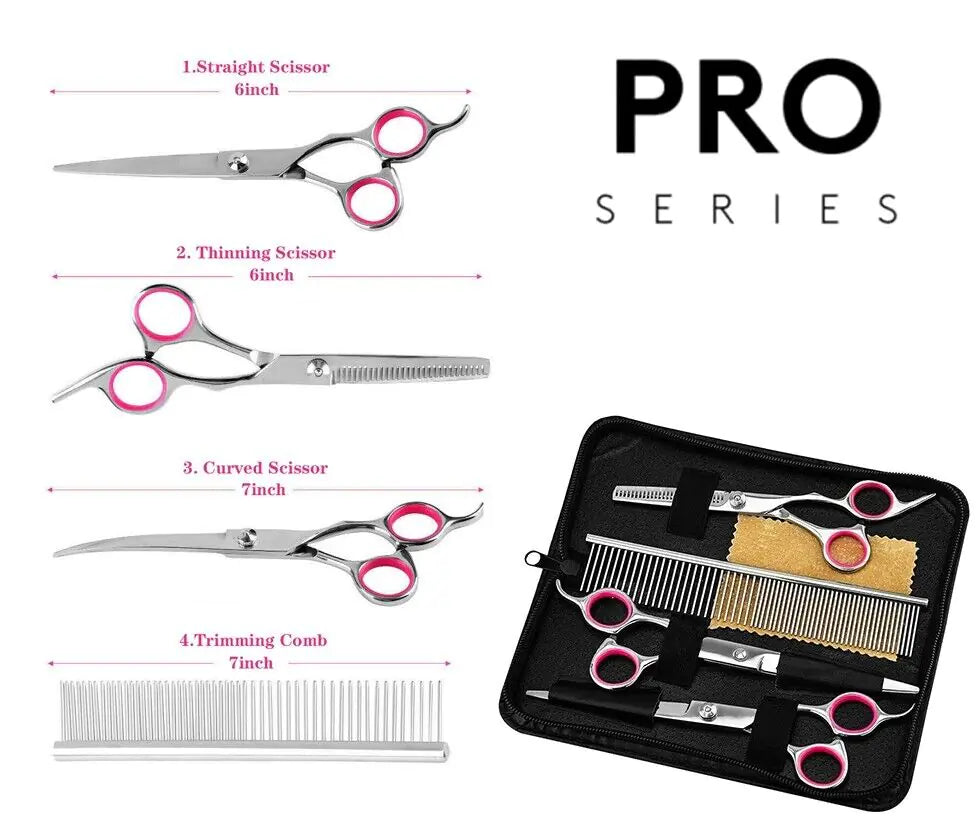 Grooming Scissors Kit -  Dog - (Stainless Straight) - (Curved Thinning Shears) - (While Supplies Last)