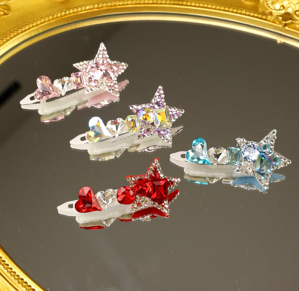 Rhinestone Star & Heart Hair Clip - (4 Colors) - Dog Cat (While Supplies Last)