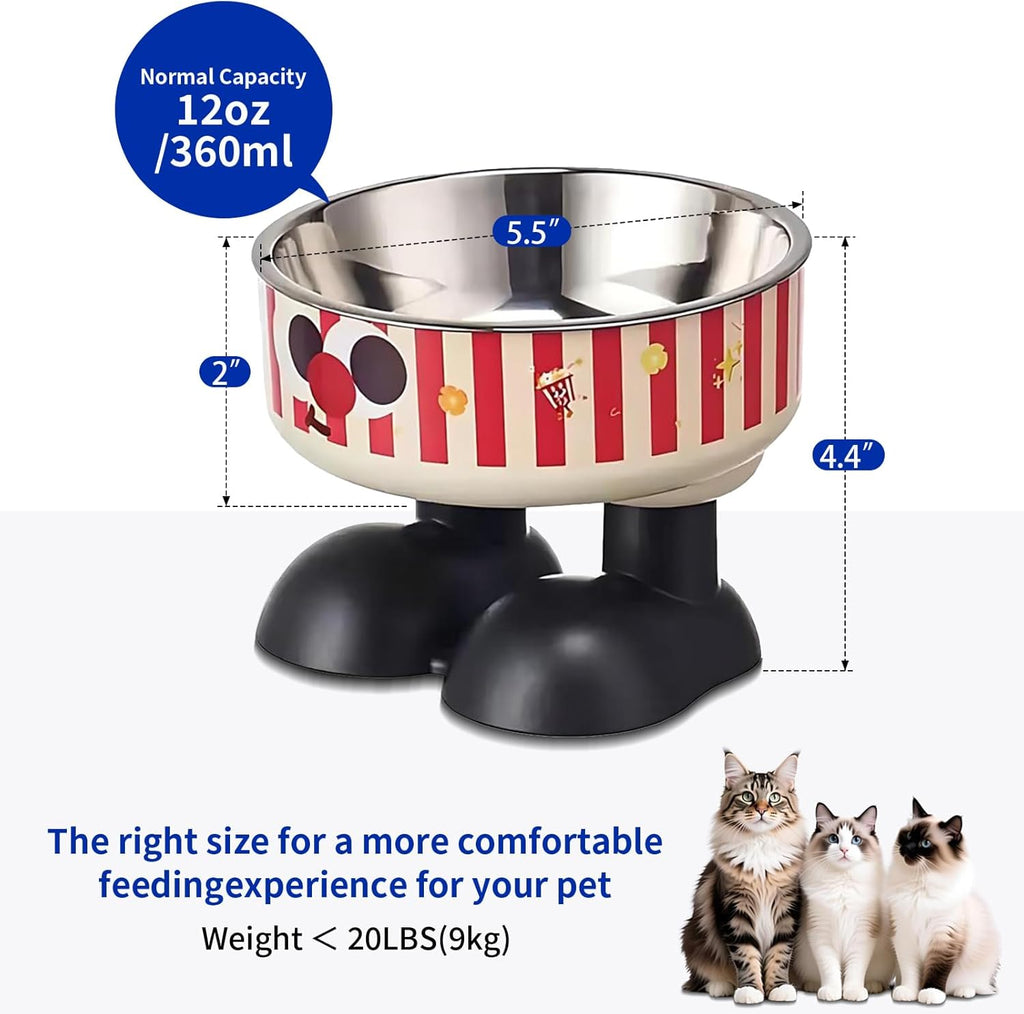 Elevated Striped Feeding Tray - (Red, White) - (Stainless Steel Bowl) - (While Supplies Last)