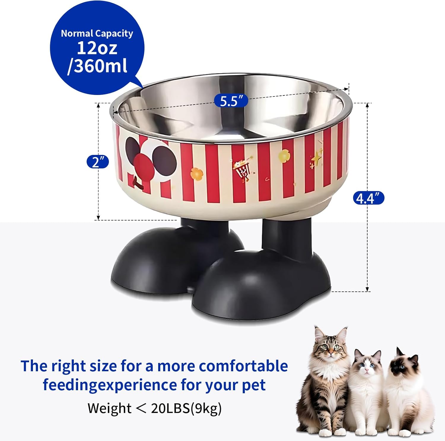 Elevated Striped Feeding Tray - (Red, White) - (Stainless Steel Bowl) - (While Supplies Last)
